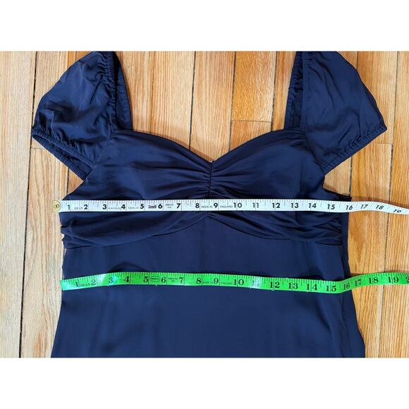 Boden | Navy Blue Cap Sleeve Fit-and-Flare Midi Dress | Size 10 Petite - Picture 13 of 14